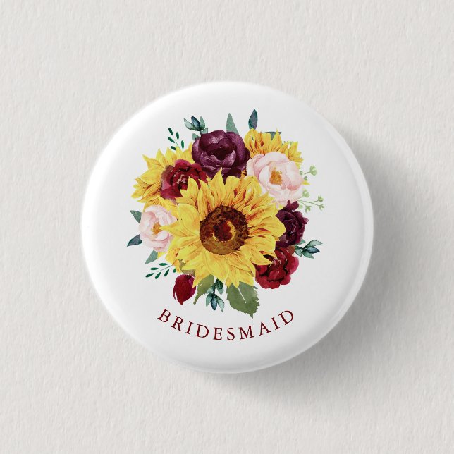 Bridesmaid Sunflower Fall Bloral Button (Vorderseite)
