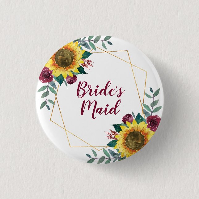 Bridesmaid Sunflower Geometric Burgundy Button (Vorderseite)