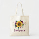 Bridesmaid Sunflower Plum Floral String Lights Tragetasche<br><div class="desc">This bridesmaid tote feature a watercolor sunflower and plum purple roses with string lights. You can personalize it with a name Please visit our store for more products featuring this design that you can customize for your needs.</div>