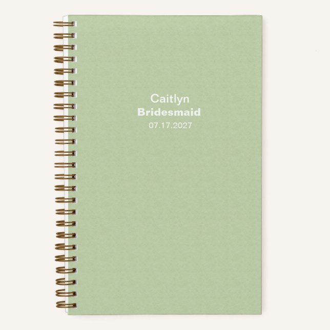 Bridesmaid Textured Sage Green Typographic Notizbuch (Vorderseite)