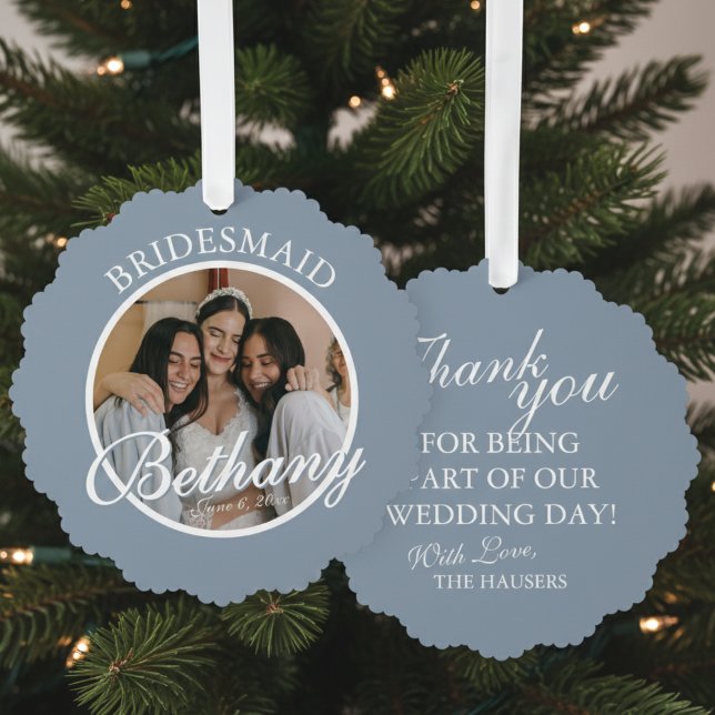 Bridesmaid Thank You Keepsake Wedding Ornament Karte (Say thank you to your Bridesmaid with a gift they'll cherish every holiday season! )