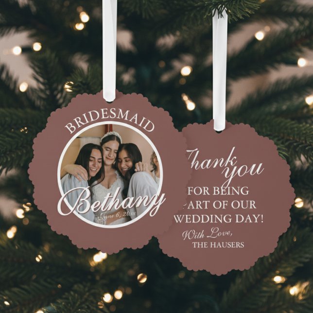 Bridesmaid Thank You Keepsake Wedding Ornament Karte (Say thank you to your Bridesmaid with a gift they'll cherish every holiday season! )