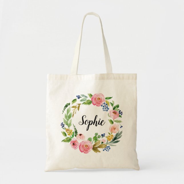 Bridesmaid Tote Bag Vorschlag Custom Kranz Blume Tragetasche (Vorne)