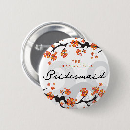 BRIDESMAID Tropical Blume Wirbel Hochzeitnamenstem Button