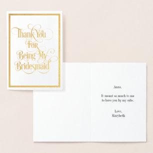 Bridesmaid Vielen Dank Gold Foil Card Folienkarte