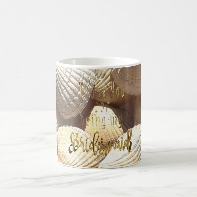 Bridesmaid Vielen Dank Gold Typografie Muscheln Tasse (Mittel)
