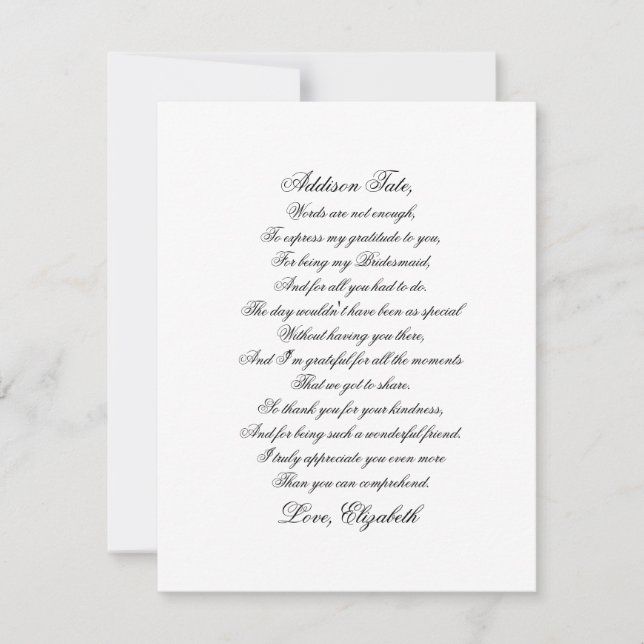 Bridesmaid Vielen Dank, Script Poem Card (Vorderseite)