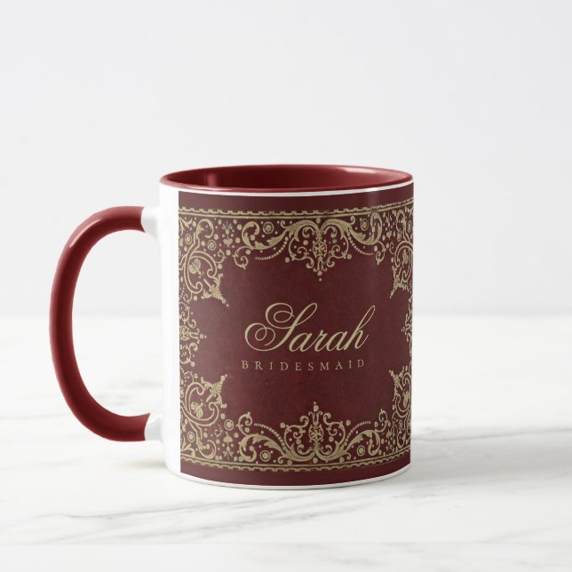 Bridesmaid Vintag Burgundy Gold Elegantes Drehbuch Tasse (Links)