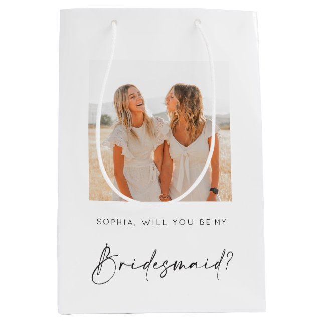 Bridesmaid Vorschlag Beutel mit Foto Mittlere Geschenktüte (Vorderseite)