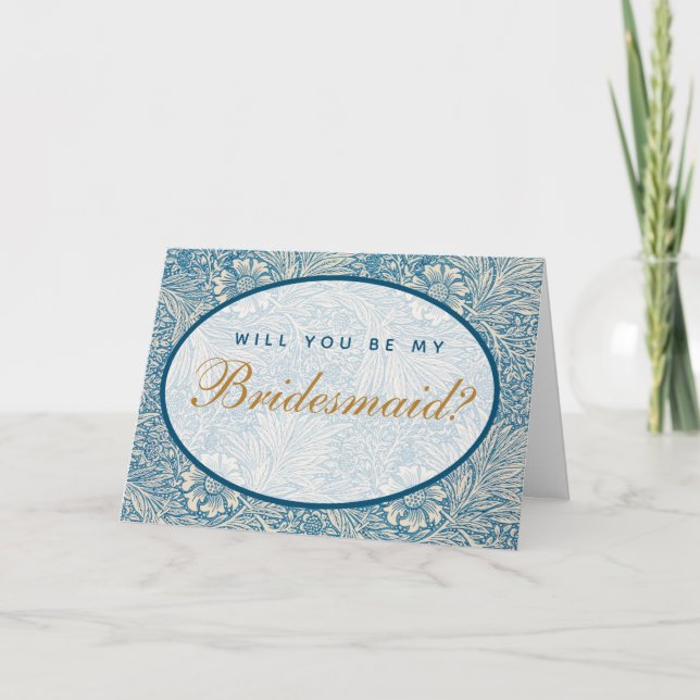 Bridesmaid Vorschlag Blue Floral Morris Card Karte (Vorderseite)