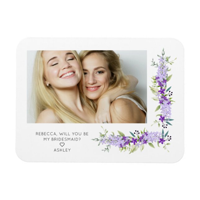 Bridesmaid Vorschlag Lila Shades Blume Foto Magnet (Horizontal)