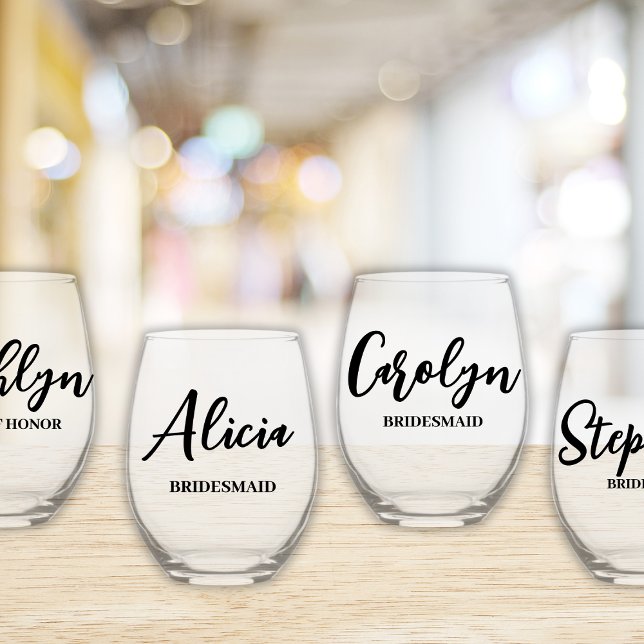 Bridesmaid Vorschlag Modern Script Einfach Weinglas Ohne Stiel (bridesmaid proposal gift customized wine glasses bridal party favor modern script)