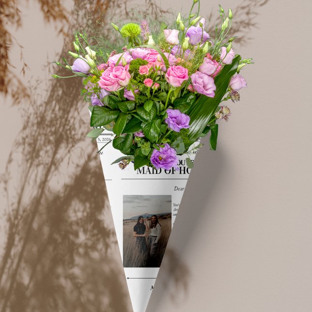 Bridesmaid Vorschlag Newspaper Blume Wrap Foto Geschenkpapier (Bridesmaid Proposal Newspaper Flower Wrap Photo Wrapping Paper)
