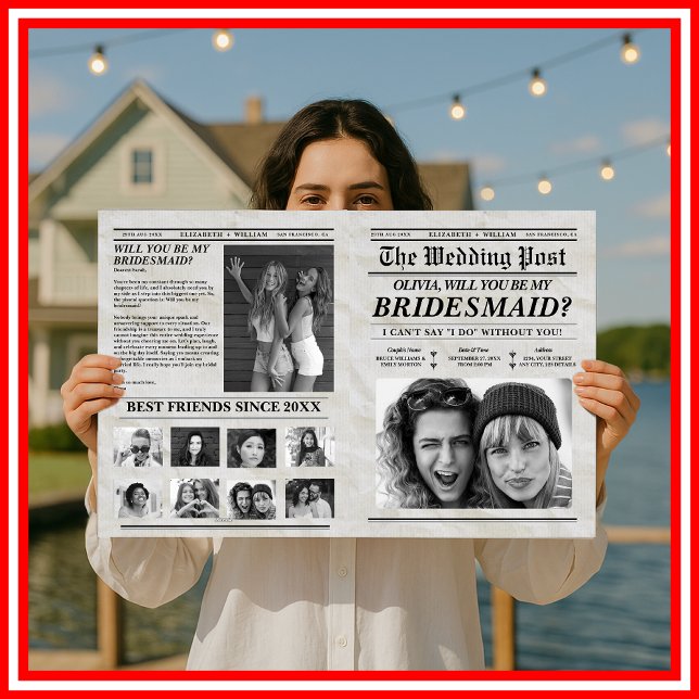 Bridesmaid Vorschlag Newspaper Retro Trauzeugin Karte (Von Creator hochgeladen)
