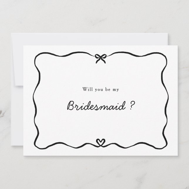 Bridesmaid Vorschlag Niedlich Bow Heart Rahmen Einladung (Vorderseite)