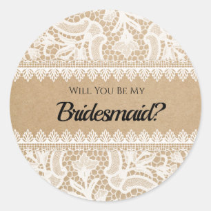 Bridesmaid Vorschlag Rustikale Spitze Custom Runder Aufkleber