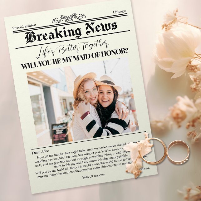 Bridesmaid Vorschlag Zeitung Abdeckung 1 Foto Einladung (Bridesmaid Proposal Newspaper Cover 1 Photo Invitation)