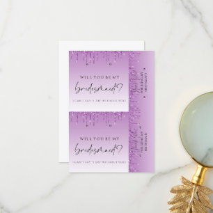 Bridesmaid-Vorschläge für Lila Tropfen Glitzer Ear Dankeskarte
