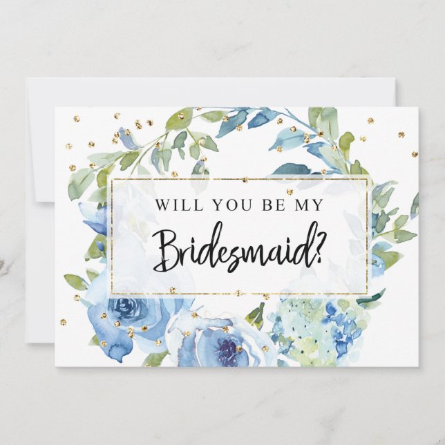 Bridesmaid-Vorschlagskarte | Blaue Vegetation Einladung (Vorderseite)