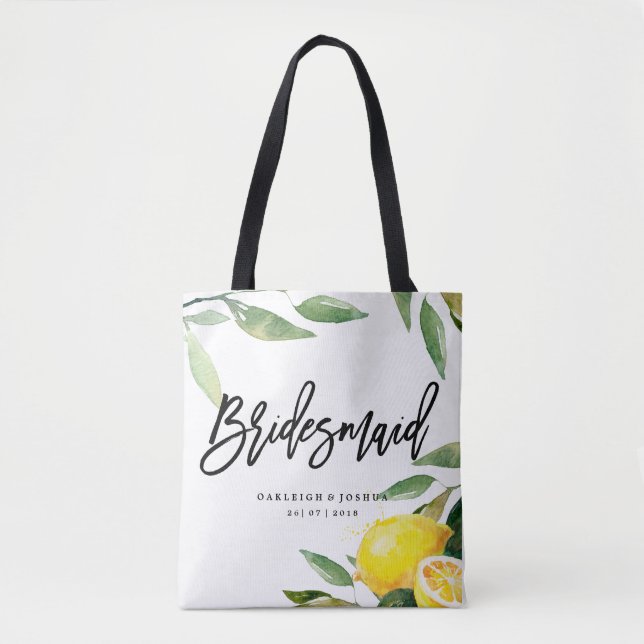 Bridesmaid Watercolor Lemon Wedding Tote Bag (Vorderseite)