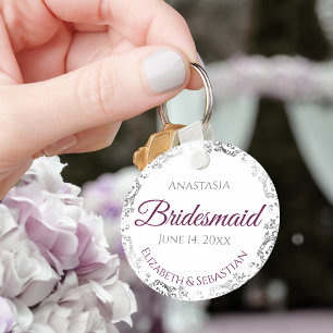 Bridesmaid Wedding Gift Cassis Lila & Gray Lacy Schlüsselanhänger