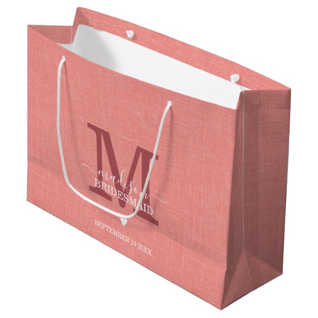 Bridesmaid Wedding Monogram Modern Große Geschenktüte (Vorderseite Schrägansicht)