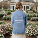 Bridesmaid Wedding Personalisierter Name Jeansjacke<br><div class="desc">personalisierte Brautjungfrau,  Teambrides,  maßgeschneidertes Brautparty,  Hochzeitsjacke,  Brautjacke,  rustikales Hochzeitsteam,  Junggeselinnen-Abschied,  personalisiertes Hochzeitszubehör,  Brautkleidung Name</div>