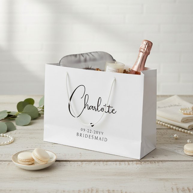 Bridesmaid Wedding Simple Modern Script Name Große Geschenktüte (Von Creator hochgeladen)