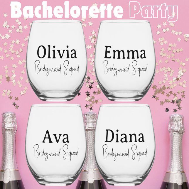 Bridesmaid Wedding Simple Script Individuelle Name Weinglas Ohne Stiel (Von Creator hochgeladen)