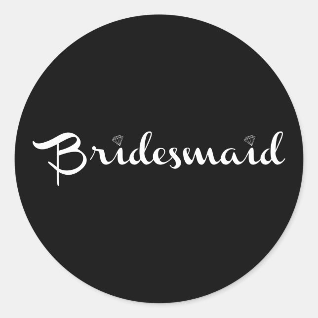 Bridesmaid White auf Black Runder Aufkleber (Vorderseite)