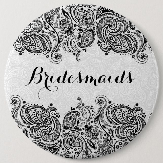 BridesMaid White & Black Paisley Lace Button (Vorderseite)