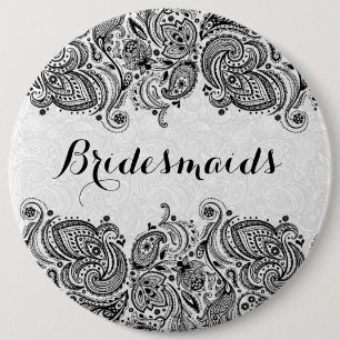 BridesMaid White & Black Paisley Lace Button