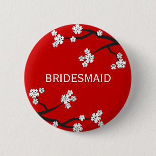 BRIDESMAID White Cherry Blossoms Hochzeitsnamenste Button