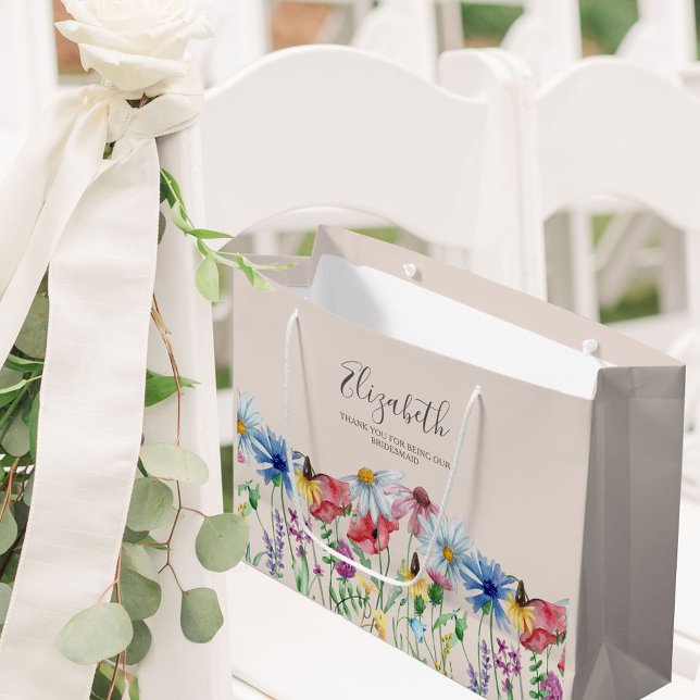 Bridesmaid Wildblume Charm Vielen Dank Große Geschenktüte (Bridesmaid Wedding Gift Bag with pretty wildflowers from my Wildflower Charm collection)