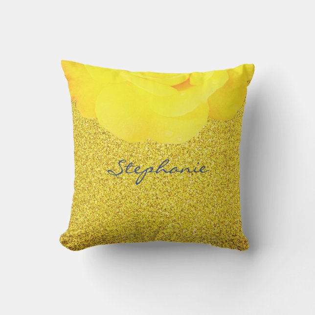 Bridesmaid Yellow Floral Gold Glitzer Sparkone Nie Kissen (Vorderseite)