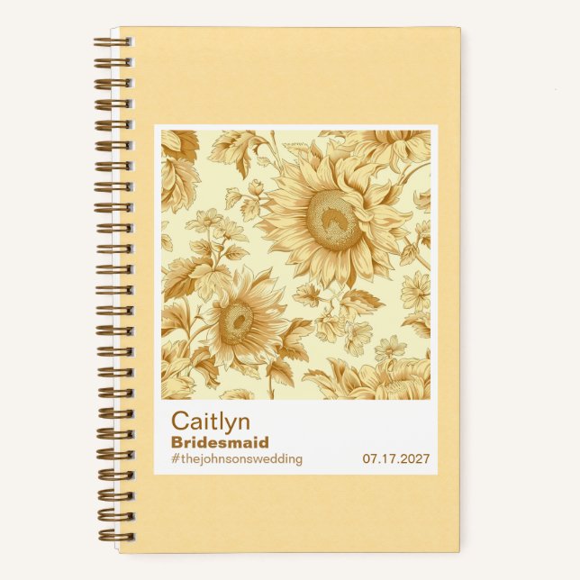 Bridesmaid Yellow Sunflowers Floral Pattern Swatch Notizbuch (Vorderseite)