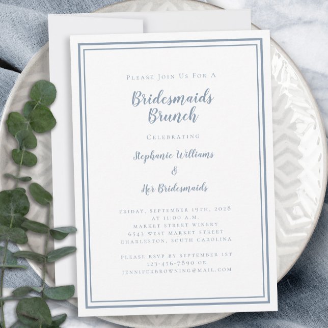 Bridesmaids Brunch Brautparty Modern Dusty Blue Einladung (Von Creator hochgeladen)
