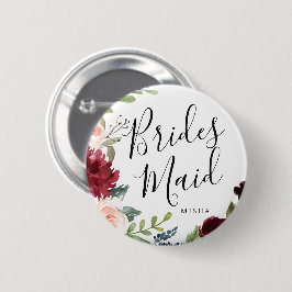 Bridesmaids Burgundy Bouquet Individuelle Name Wed Button