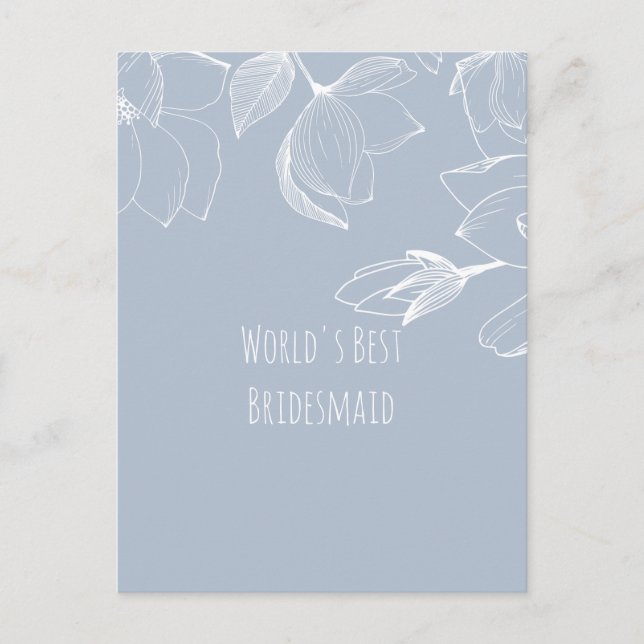 BRIDESMAIDS GIFTS Dusty Blue White Magnolias Postkarte (Vorderseite)