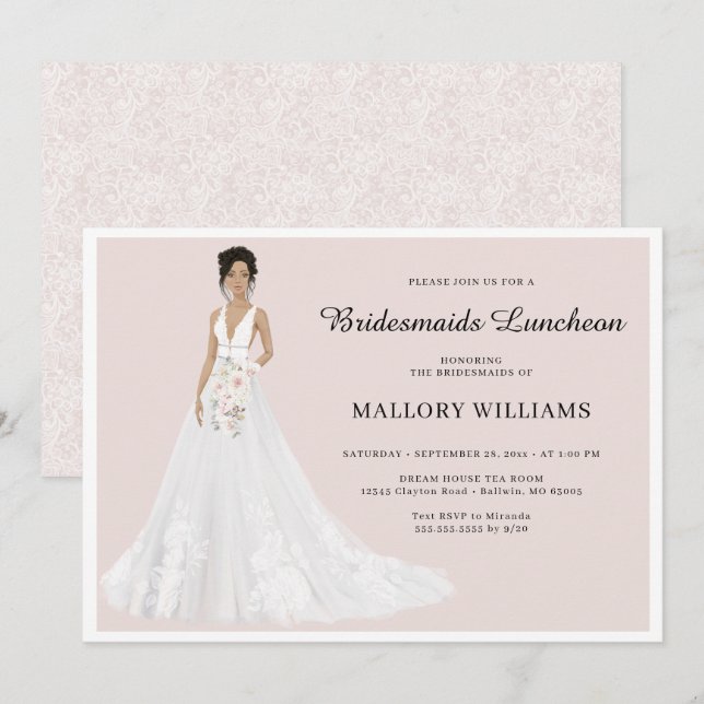 Bridesmaids Luncheon Bridal Gown Einladung (Vorne/Hinten)