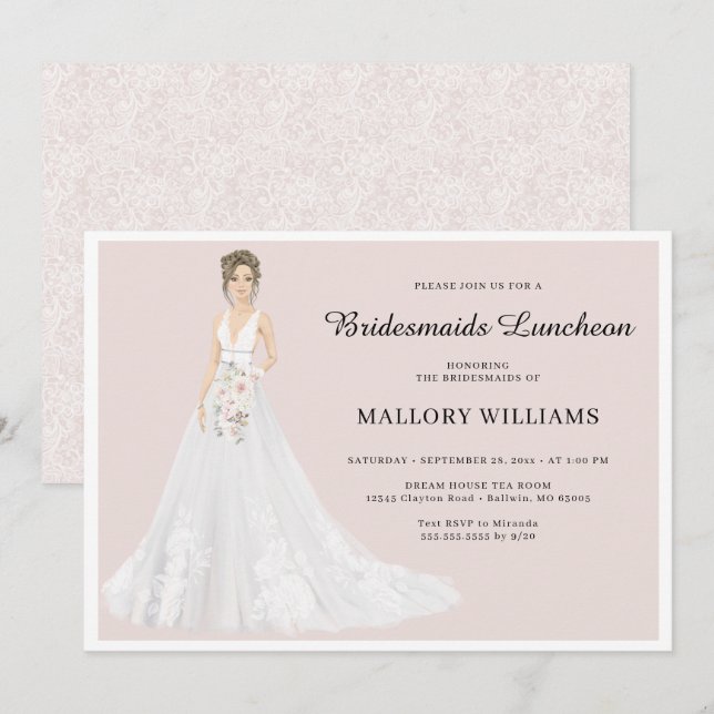 Bridesmaids Luncheon Bridal Gown Einladung (Vorne/Hinten)