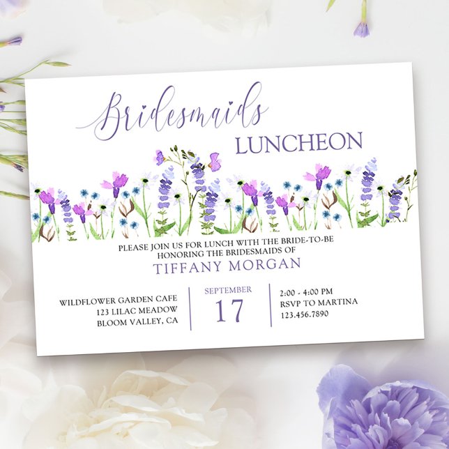Bridesmaids Luncheon Hübsche Lila Wildblume Einladung (Bridal Shower Invitation from my Purple Wildflower Collection. )