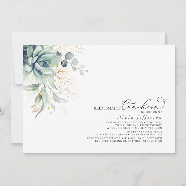 Bridesmaids Luncheon Succulents Brautparty Einladung (Vorderseite)