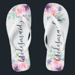 Bridesmaier Typografie farbenfrohe Blume Bouquet Flip Flops<br><div class="desc">Elegante,  moderne Bräunungstypografie mit farbenfrohen Aquarellbäumen Blume.</div>