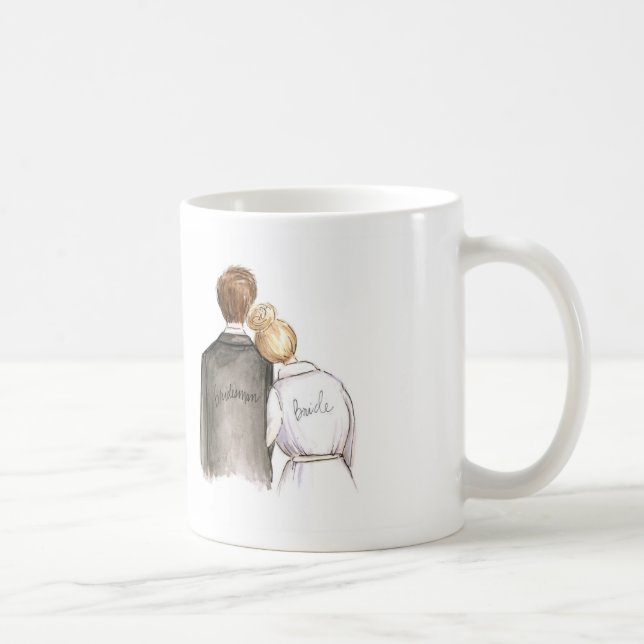 Bridesman? Blonde Brötchen-Braut-brünetter Mann Tasse (Rechts)