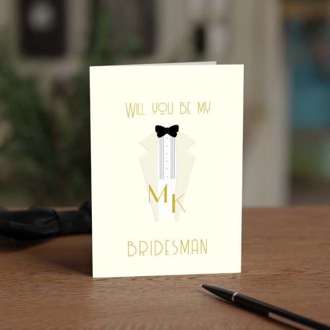 Bridesman Ivory Brautparty Trauzeuge Card Einladung (Perfect proposal card for your 1920s Bridesman at your Gatsby Wedding. Add your details!)
