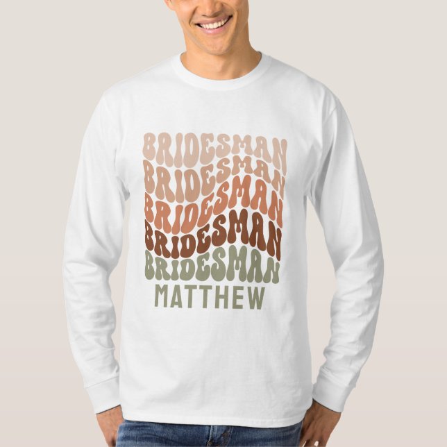 Bridesman Salbeibraun moderner Retro 60er T-Shirt (Vorderseite)