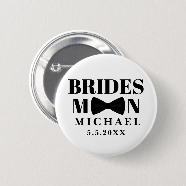 Bridesman Schwarze Krawatte Bogen Hochzeit persona Button (Vorne & Hinten)