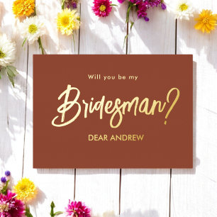 Bridesman Vorschlag Brown Gold Foil Einladung