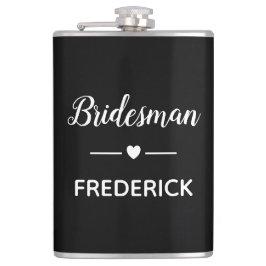 Bridesman White on Black Personalisiert Wedding Flachmann